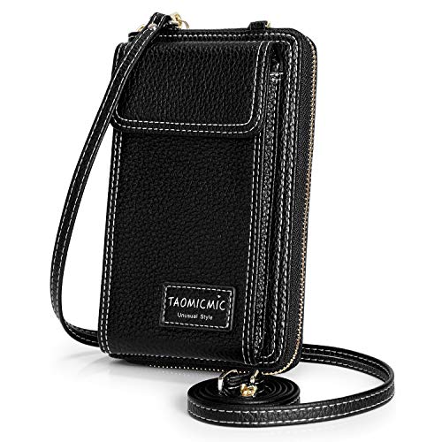Product Cover S-ZONE Crossbody Phone Bag for Women Small PU Leather Cellphone Purse Wallet Pouch with Long Shoulder Strap (Black)