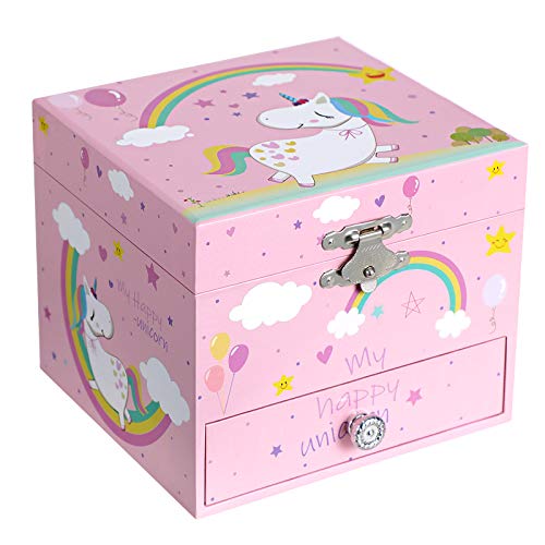 Product Cover SONGMICS Ballerina Musical Jewelry Box, Music Storage Box for Kids Ages 3 to 5, Cute Unicorn Theme, The Unicorn Melody, Pink UJMC013PK