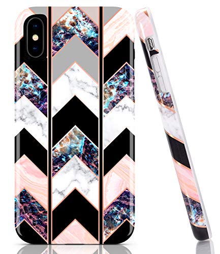 Product Cover BAISRKE Shiny Rose Gold Wave Geometric Marble Case Slim Soft TPU Rubber Bumper Silicone Protective Phone Case Cover Compatible with iPhone Xs Max 6.5 inch (2018) [Black]