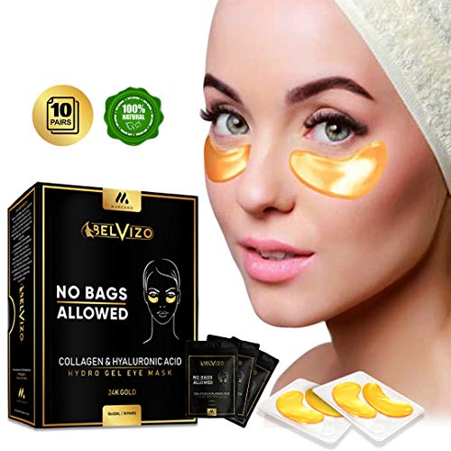 Product Cover Belvizo Under Eye Mask, 24K Gold w/Hyaluronic Acid + Plant Collagen, Soy Protein, Grapefruit Extract For Anti Dark Circles, Eye Bags, Puffiness, Anti Wrinkle |Hydro Gel Under Eye Patches. 10 Pairs
