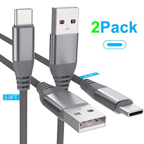 Product Cover Squish USB Type C Cable (2 Pack/3.3ft&6.6 ft), USB C Cable Nylon Braided (USB 3.0) Fast Charging Charger Cable for Samsung S10 Plus S10e S9 S8 Note 8/9, Google Pixel, Nexus Nintendo Switch LG (Gray)