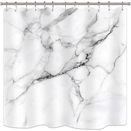 Product Cover Riyidecor Marble Shower Curtain Set Surface Pattern Cracked Lines Hazy Black Stripes White Bathroom Home Decor Panel Fabric Waterproof Bathtub Home Decor 12 Shower Hooks 72x72 Inch