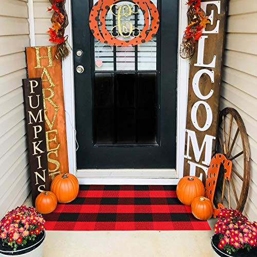 Product Cover USTIDE Cotton Buffalo Check Plaid Area Rug Red& Black Washable Porch Doormat 23.6