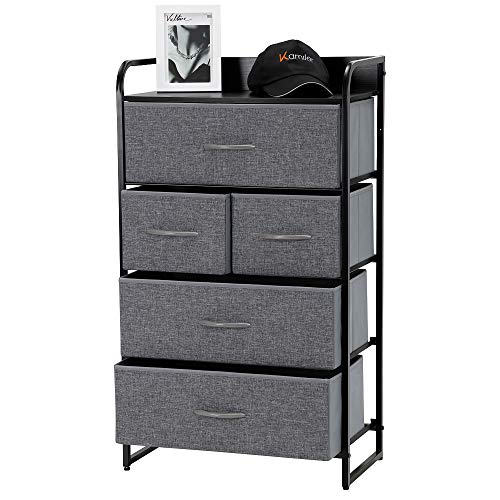 Product Cover Kamiler 5-Drawer Dresser, 4-Tier Storage Organizer, Tower Unit for Bedroom, Hallway, Entryway, Closets - Sturdy Steel Frame, Wooden Top, Removable Fabric Bins