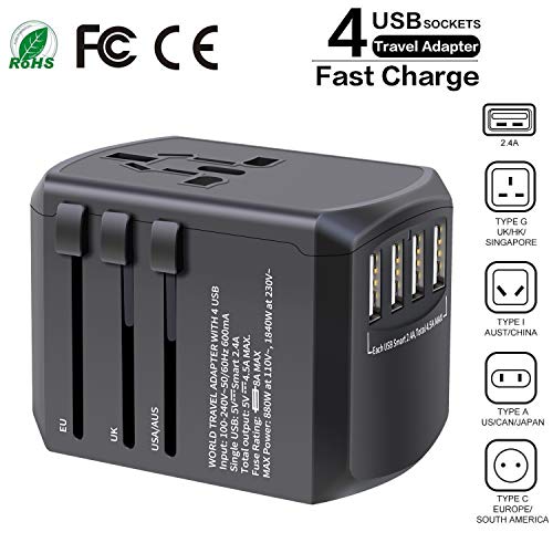 Product Cover Travel Adapter Universal, International Travel Power Adapter High Speed 4xUSB Worldwide Wall Charger, All in One AC Plug for Europe, UK, China, Australia, Japan- Perfect for Laptop, Cell Phones