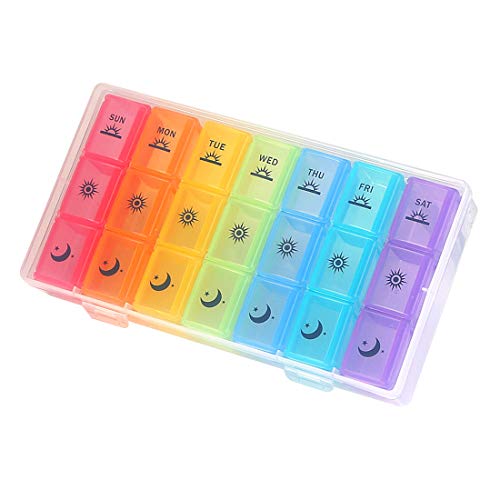 Product Cover Weekly Pill Organizer,3-Times-A-Day 7 Day Pill Box Large Compartments Moisture-Proof Pill Case Medication Reminder Portable Travel Container for Vitamins Fish Oil Compartments Supplements