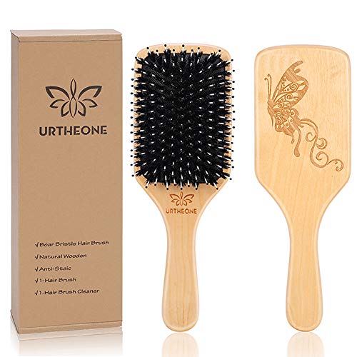 Product Cover Hair Brush, Natural Boar Bristle Hair Brush Great for Men Women, Wooden Paddle Hairbrush with Nylon Pins,Flat Hair Brush Massage Scalp, Adds Shine and Makes Hair Smooth