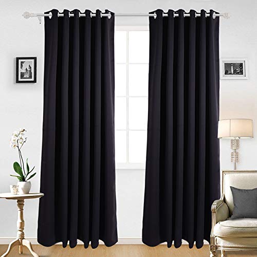 Product Cover JRing Blackout Curtain Window Curtain Panels Soft Fabric Thermal Insulated Drapes with Grommets for Living Room 2 Panels (Black, 52W84L)