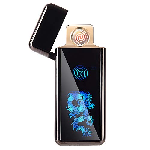 Product Cover FL5018 USB Electronic Lighter Touchscreen Tungsten Turbo Spiral Windproof Flameless with USB Charging Cable USB Rechargeable(Black Dragon)