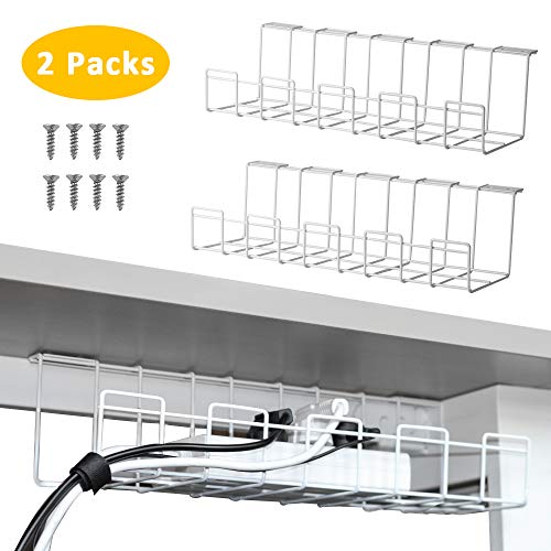 Product Cover 2 Packs Cable Management Tray, 16 inches Under Desk Cable Organizer for Wire Management, Metal Wire Cable Tray for Desks, Offices, and Kitchens (White)