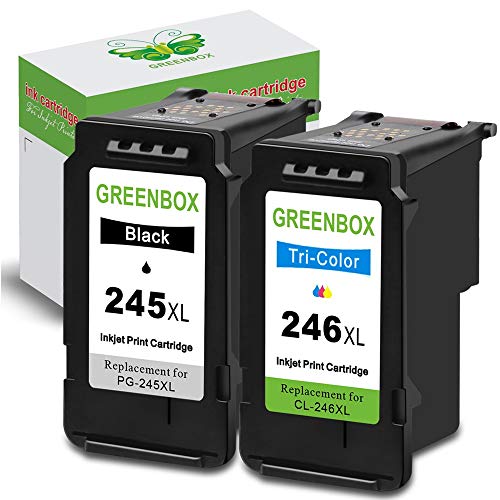 Product Cover GREENBOX Remanufactured Canon Ink Cartridges 245 and 246 Replacement for Canon PG-245XL CL-246XL PG-243 CL-244 for Canon PIXMA MX492 MX490 MG2920 MG2922 MG2420 MG2520 IP2820 (1 Black 1 Tri-Color)
