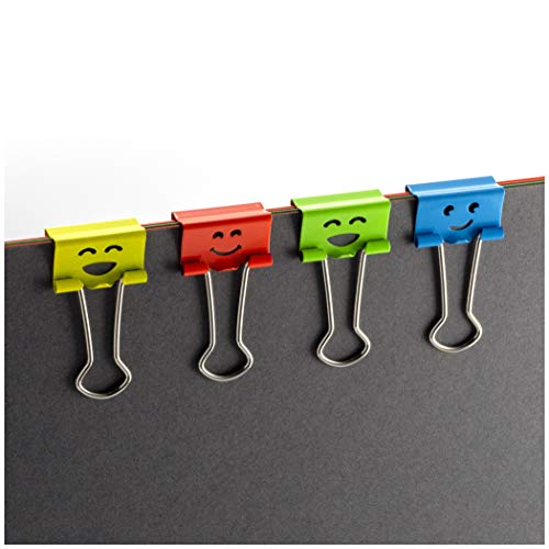 Product Cover Officemate Happy Smiling Face Binder Clips, Small Size, 42 in Pack, Comes in Assorted Colors (31090)