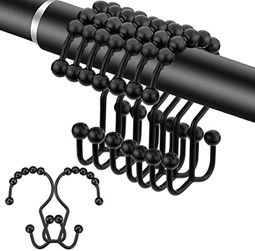 Product Cover Yoocylii Metal Double Glide Shower Hooks Rings,Shower Curtain Rings Stainless Steel for Bathroom Shower Rods Curtains Hooks,Set of 12 (Matte Black)