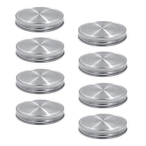 Product Cover 8pcs Pack 304 Stainless Steel Wide Mouth Mason Jar Lids Storage Caps, Rust-proof and Leak-proof, Compatible with Ball & Kerr Mason Jars
