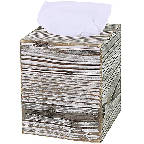 Product Cover Supla Rustic Wood Square Tissue Box Cover Tissue Holder Torched Barnwood Wooden Tissue Paper Cube Box with Slide-Out Bottom Panel 5.5