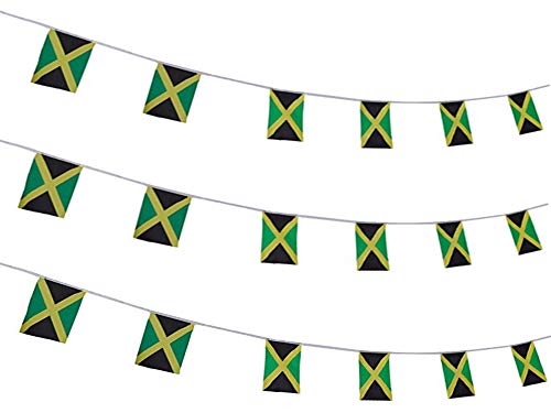 Product Cover PortableFun 100 Feet Jamaica Flag,90 Pcs Jamaican Flag Banner String,Party Decorations for Grand Opening,Sports Events,Intarnational Festival,Olympics,Bar,Restaurants,Birthday,Carnival