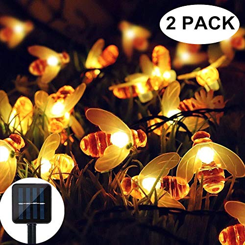 Product Cover Solar String Lights, 2 Pack 30 LED Solar Bee Fairy Lights 8 Modes Copper Wire Lights Waterproof Outdoor String Lights for Garden Patio Gate Yard Party Wedding Indoor Bedroom (Warm White)