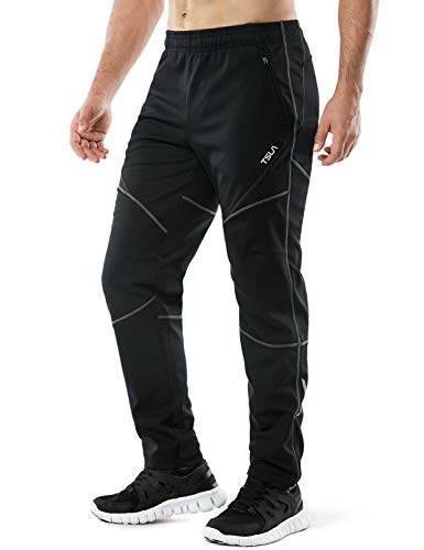 Product Cover TSLA Men's Windproof Cycling Thermal Fleece Winter Pants Running Hiking Cold Active Bottoms Sweats, Cycling Windpants(ykb01) - Black & Grey, Medium (Waist 30.5-32 Inch)