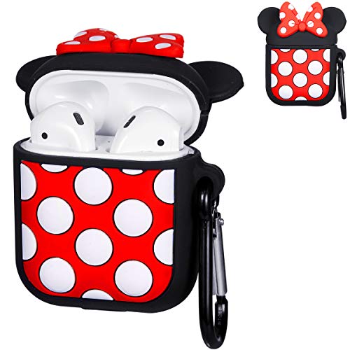 Product Cover Logee Big Dots Minnie Case for Apple Airpods 1&2,Cute Character Silicone 3D Funny Cartoon Airpod Cover,Soft Kawaii Fun Cool Animal Skin Kits with Carabiner,Unique Cases for Girls Kids Women Air pods