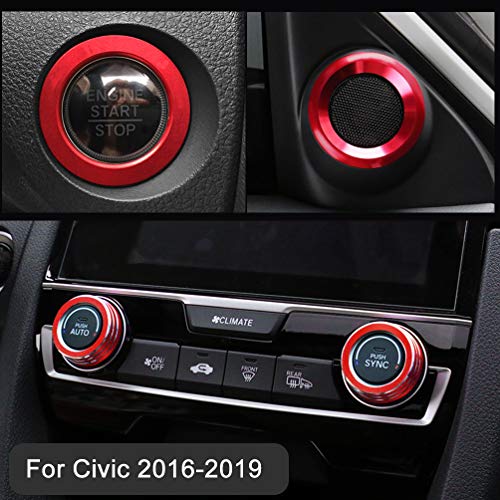 Product Cover TopDall Audio Speaker Engine Auto Press Start Ignition AC Climate Knob Ring Sticker for 10th Gen Honda Civic