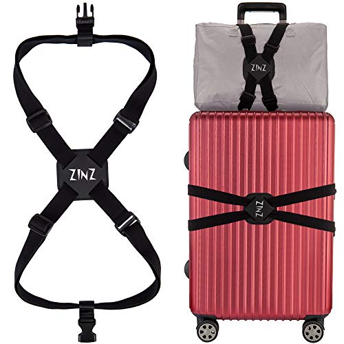 Product Cover Luggage Strap, ZINZ High Elastic Suitcase Adjustable Belt Bag Bungees With Buckles And More Applications (Black-001)