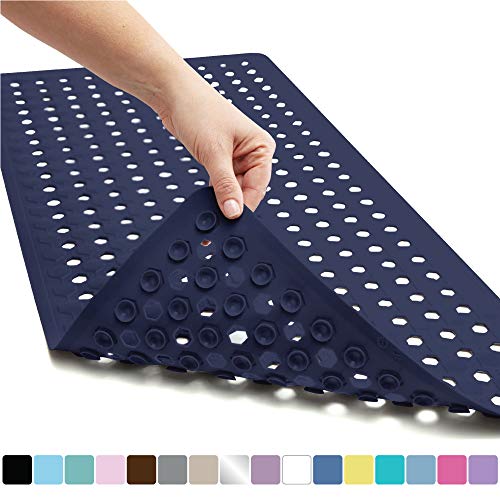 Product Cover Gorilla Grip Original Patented Bath, Shower, Tub Mat, 35x16, Washable, Antibacterial, BPA, Latex, Phthalate Free, Bathtub Mats with Drain Holes, Suction Cups, XL Size Bathroom Mats, Navy Opaque