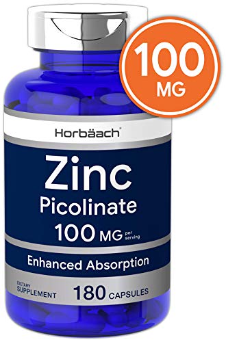 Product Cover Horbaach Zinc Picolinate 100mg | 180 Capsules | High Potency | Non-GMO, Gluten Free | Zinc Supplement