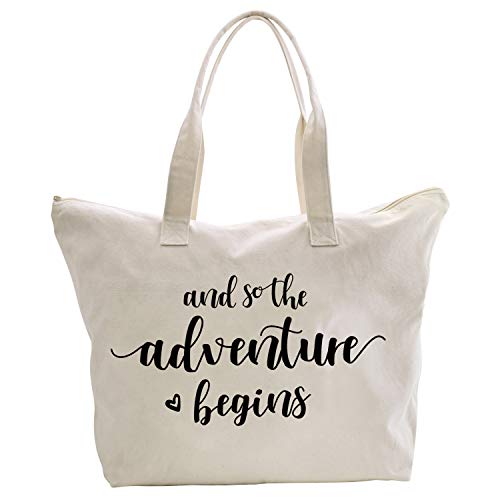 Product Cover ElegantPark Bridal Shower Gifts for Bride Bag Cotton Bride to Be Gifts And so the Adventure Begins Honeymoon Engagement Gifts Wedding Gifts for Bride Tote with Zipper and Pocket Canvas