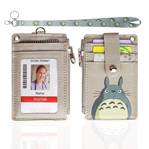 Product Cover 【2020 Upgreded】Badge Holder with Zipper,HASFINE Cute Id Badge Holder Wallet Leather Credit Card Holder Zipper Wallet with Lanyard, 2 Sided 5 Card Slots and Key Chain for Boys Girls Office Staff Women