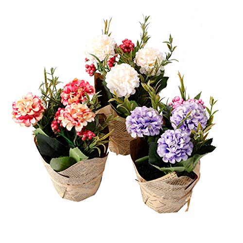 Product Cover The Bloom Times Artificial Hydrangea Flowers Potted Mini Fake Flowers in Pot Silk Floral Arrangements for Home Table Centerpieces Wedding Office Counter Decor Set of 3