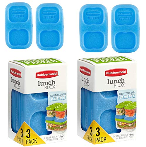 Product Cover 6pc Rubbermaid Lunch Blox Blue Ice Pack BPA-Free - Stay Frozen Longer Keeps Your ON-The-GO Food Lunch Salad and Sandwich Cold - Small & Compact Stackable Reusable - Made in USA