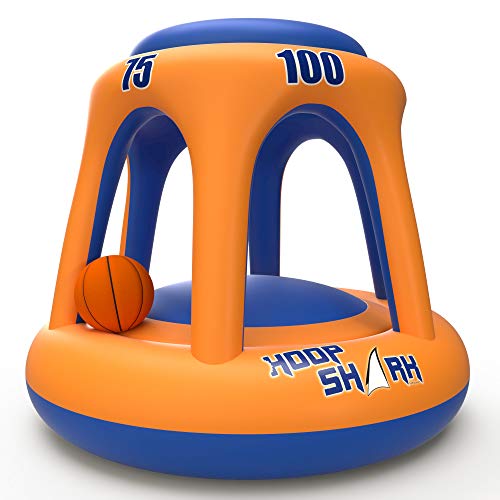 Product Cover Hoop Shark Swimming Pool Basketball Hoop Set by FLOAT-EEZ - Orange/Blue 2020 Edition - Inflatable Hoop with Ball Included - Perfect for Competitive Water Play and Trick Shots - Ultimate Summer Toy