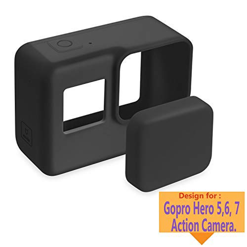 Product Cover TASLAR Silicone Protective Cover Soft TPU Case Accessories and Lens Cap Protector Cover for Gopro Hero 5/6 / 7 Action Camera (Black)