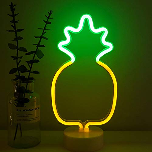 Product Cover Pineapple Neon Sign Night Light Lamp with Holder Base Decorative Marquee Signs Light Battery Operated Wall Decoration for Living Room Bedroom Christmas Party Supplies Kids Toys Birthday Gifts
