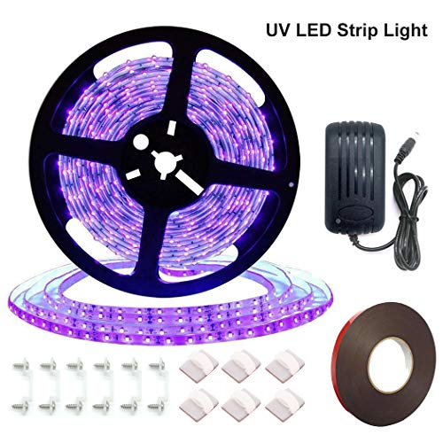 Product Cover UV/Ultraviolet Black Lights LED Strip 300 LEDs 16.4Ft/5M 3528 Non-Waterproof Flexible Backlights Purple Light, for Indoor Party, Body Paint, Wedding, Work with DC12V Power Supply(Included)