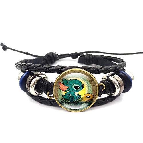 Product Cover Lilo Stitch Bracelet Stitch and Turtle Beaded Hand Woven Leather Bracelet Braided Punk Chain Cuff