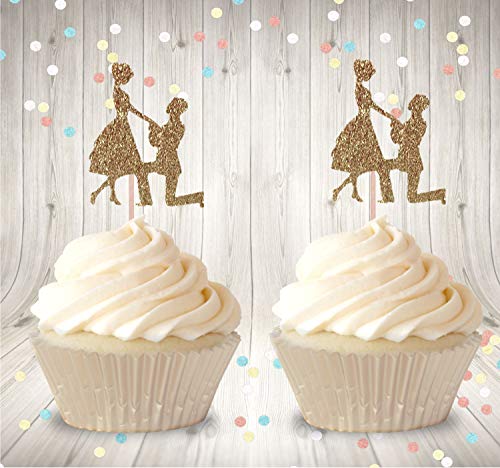 Product Cover iMagitek 24 Pack Proposal Engagement Cupcake Toppers Picks for Hen Party, Engagement, Bachelorette, Bridal Shower, Wedding