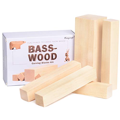Product Cover KINGCRAFT 5 Pack Basswood Carving Blocks Soft Solid Wooden Whittling Kit for Whittler Starter Kids