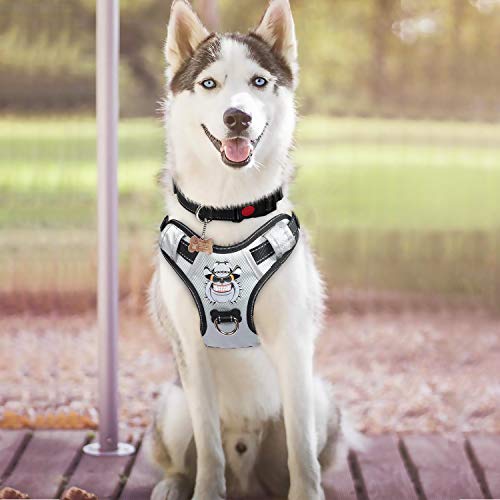 Product Cover BABYLTRL Silver Big Dog Harness No-Pull Anti-Tear Adjustable Pet Harness Reflective Oxford Material Soft Vest for Medium Large Dogs Easy Control Harness (M, Silver)