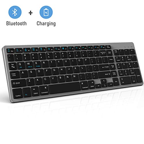 Product Cover Bluetooth Keyboard, Jelly Comb Rechargeable Slim BT Wireless Keyboard with Number Pad Full Size Design for Laptop Desktop PC Tablet, Windows iOS Android-Gray