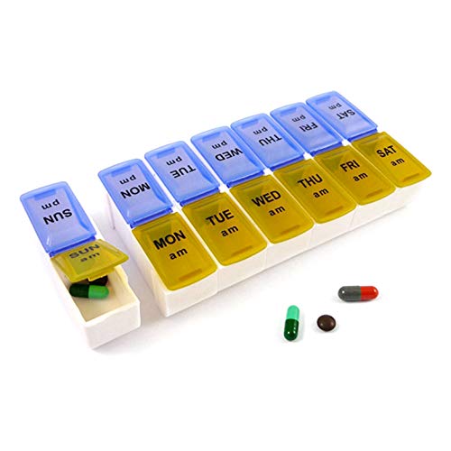 Product Cover Deke Detachable Pill Organizer case, 14 Daily compartments, AM PM Slot, Weekly dosis Container, Medicine Holder, Pills Medication Dispenser, Vitamin, Supplement, Perfect f/Travel, Ideal for Purse