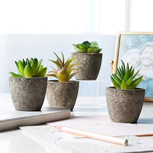 Product Cover Succulent Faux Potted Plants - Set of 4 Artificial Decorative Flowers - Ultra-Realistic Design - Premium Quality Durable Plastic - Ideal for Office, Bedroom, Desk Shelves, Home - Easy Maintenance