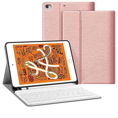 Product Cover iPad Keyboard Case for iPad Mini 7.9, iPad Mini 5th Gen 2019 iPad Mini 4 JUQITECH Smart Case with Keyboard Removable Wireless Magnetic Keyboard Soft Back Folio Case Cover with Pencil Holder, Rose Gold