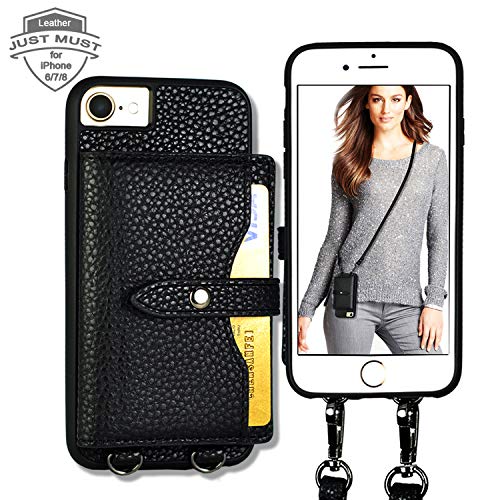 Product Cover Wallet Case for iPhone 6/7/8,JUST Must 4 Credit Card Holder Leather Case with Detachable Crossbody Strap for Women Card Case