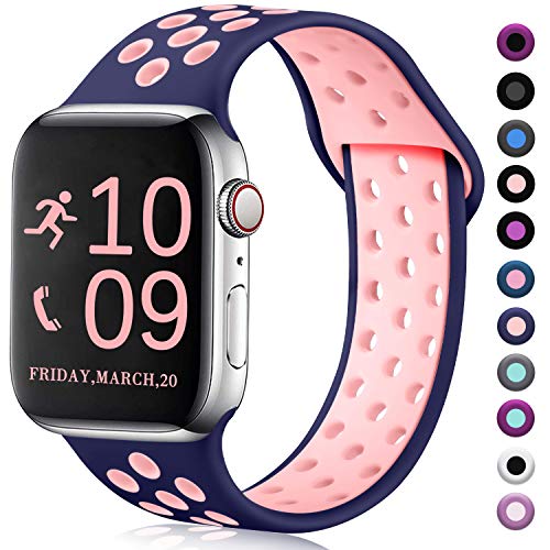 Product Cover Zekapu Compatible with Watch Band 40mm 38mm, for Women Men, S/M, Breathable Silicone Sport Replacement Wrist Band Compatible for iWatch Series 5/4/3/2/1,Navy-Pink