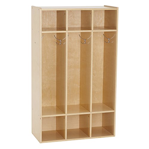 Product Cover ECR4Kids Birch Streamline Classroom Locker | Hardwood Coat & Backpack Storage for Kids | 3-Section, Standard (46