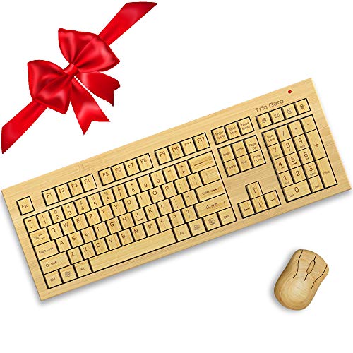 Product Cover Standard Size Bamboo Wireless Keyboard and Mouse. Eco Friendly, Handcrafted, Standard Size Design + Bonus by TrioGato