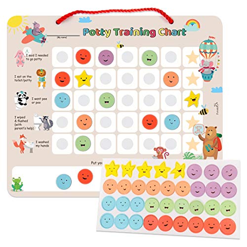 Product Cover PutskA Potty-Training-Magnetic-Reward-Chart for Toddlers - Potty Chart with Multicolored Emoji & Star Stickers - Motivational Toilet Training for Boys & Girls (Animal Theme)