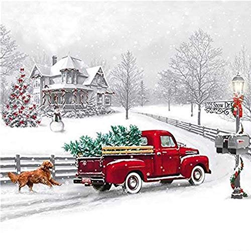 Product Cover Diy Oil Painting Paint by Number Kit,Red Christmas Tree Car,16X20 Inch