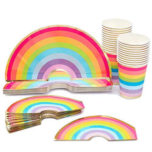 Product Cover Blue Panda Rainbow Party Supplies (Serves 24) Plates, Cups, Napkins
